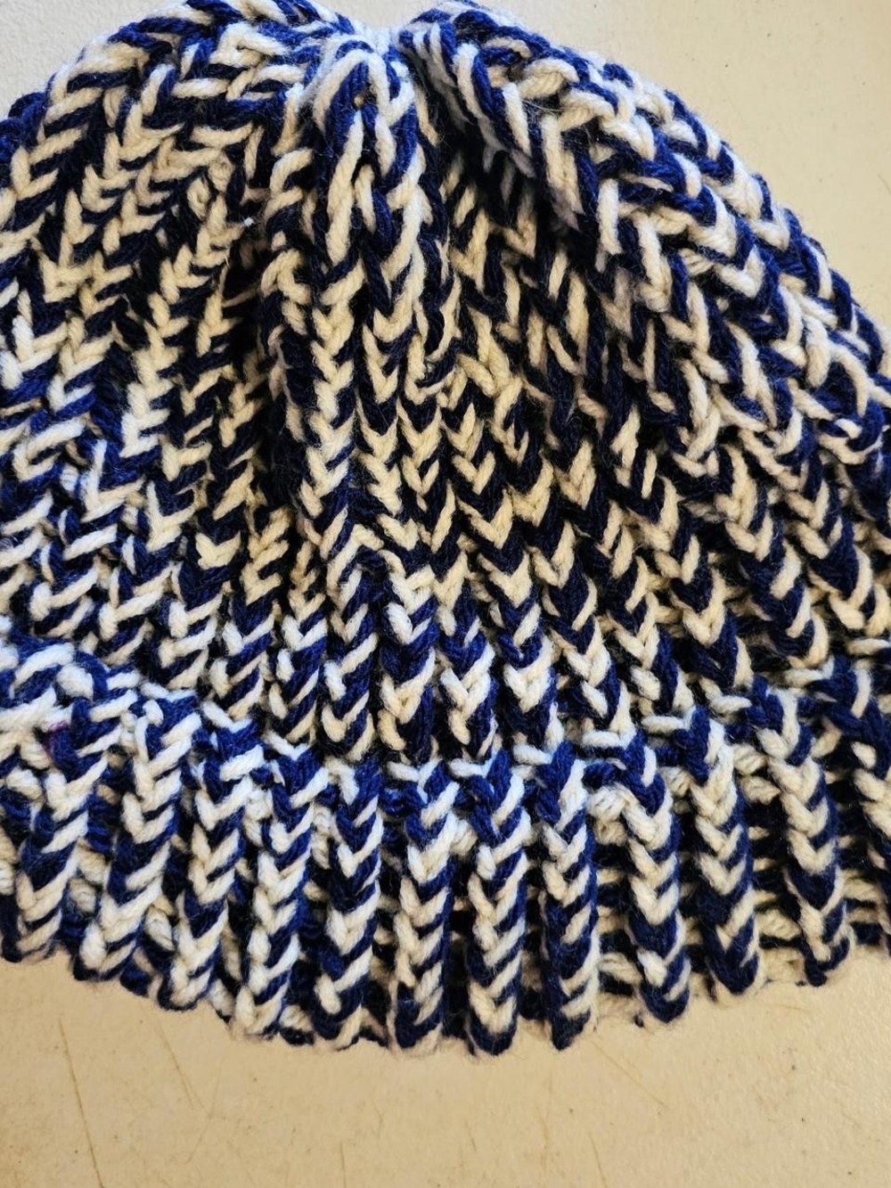 Hand Crafted Navy and White Knit Beanie
